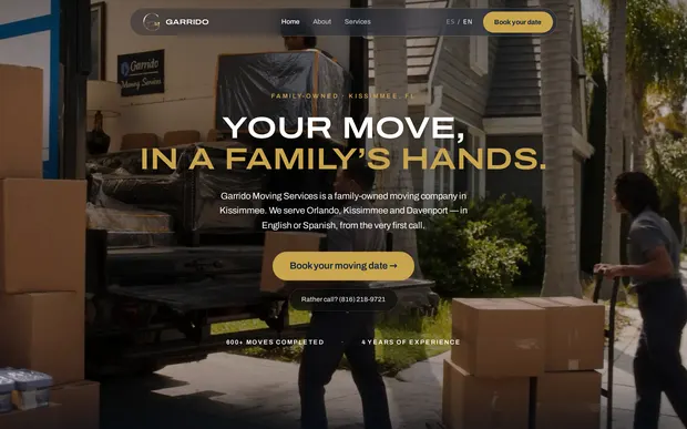 Portada del sitio de Garrido Moving Services