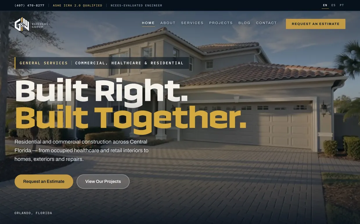 Portada del sitio de G&N Builders Group