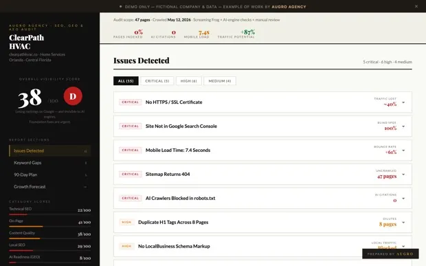 HVAC SEO audit demo