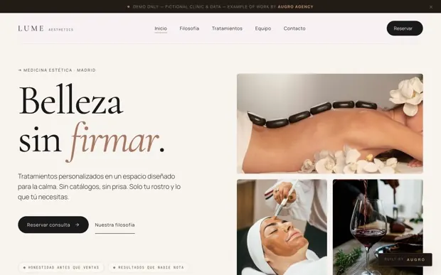 Demo del sitio web de Lumé Aesthetics creado por AUGRO