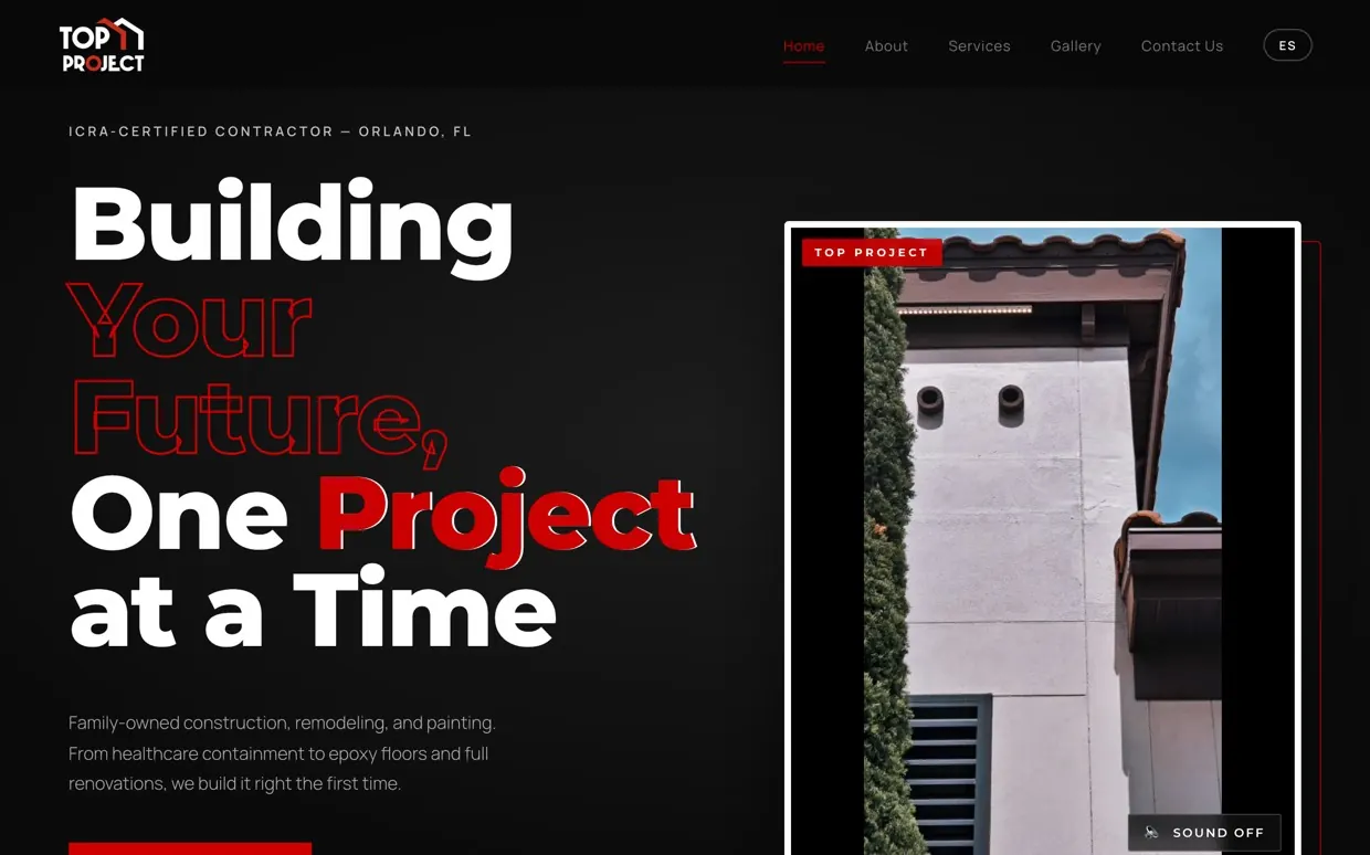 Portada del sitio de Top Project FL